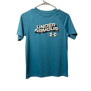 Under Armour Boys Youth Large Light Blue Loose Fit Graphic T Shirt Short Sleeve